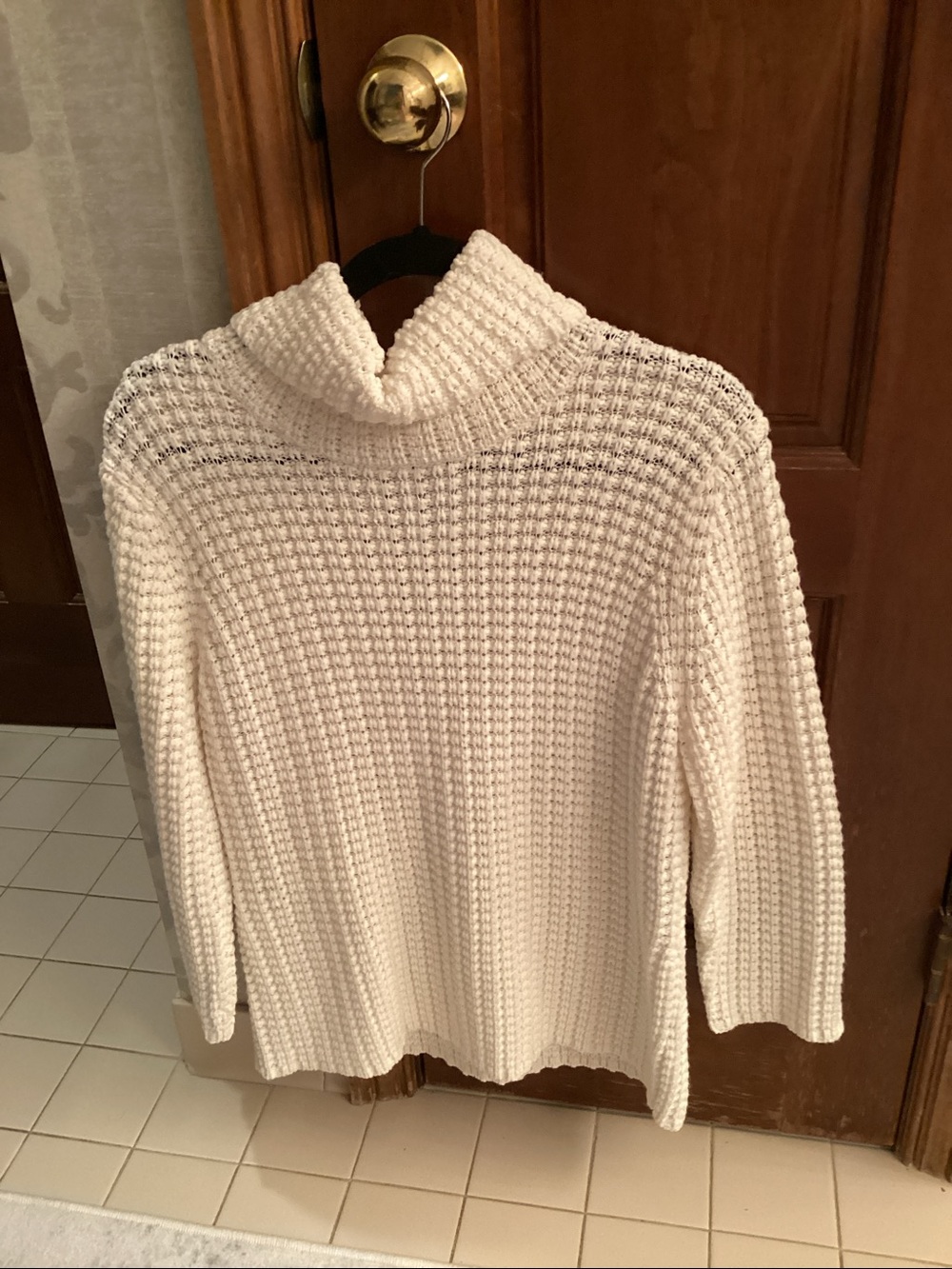 Rena Rowan Cream Waffle-Knit Turtleneck Sweater